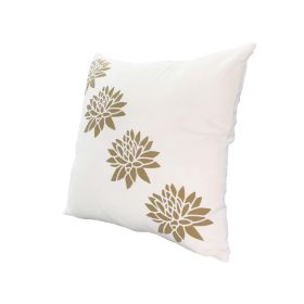 18 x 18 Square Accent Pillow, Soft Cotton Cover, Printed Lotus Flower, Polyester Filler, Gold, White